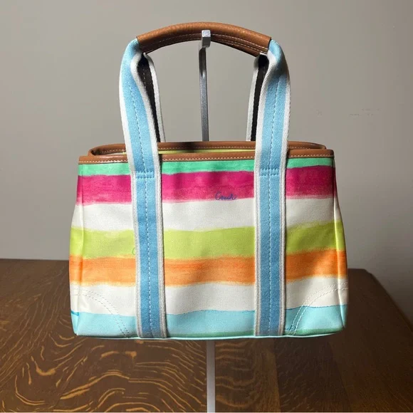 Coach New With Tags Y2K Hampton Watercolor Striped Small Tote Satchel - Picture 4 of 7